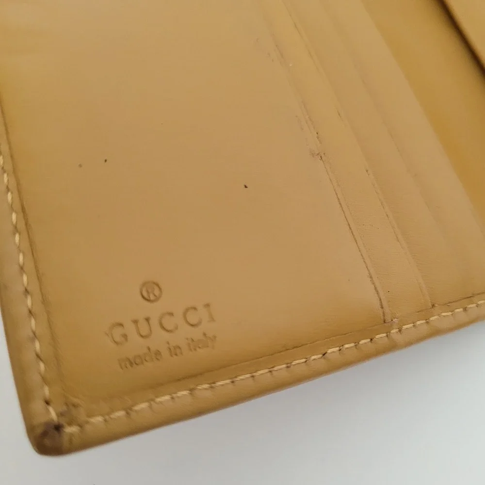 Gucci GG Canvas Bifold Compact Wallet Tan Leather Monogram 035-4463-2146 Vintage